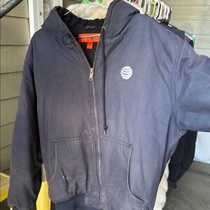 Navy Blue Zip-Up Coat with Logo
